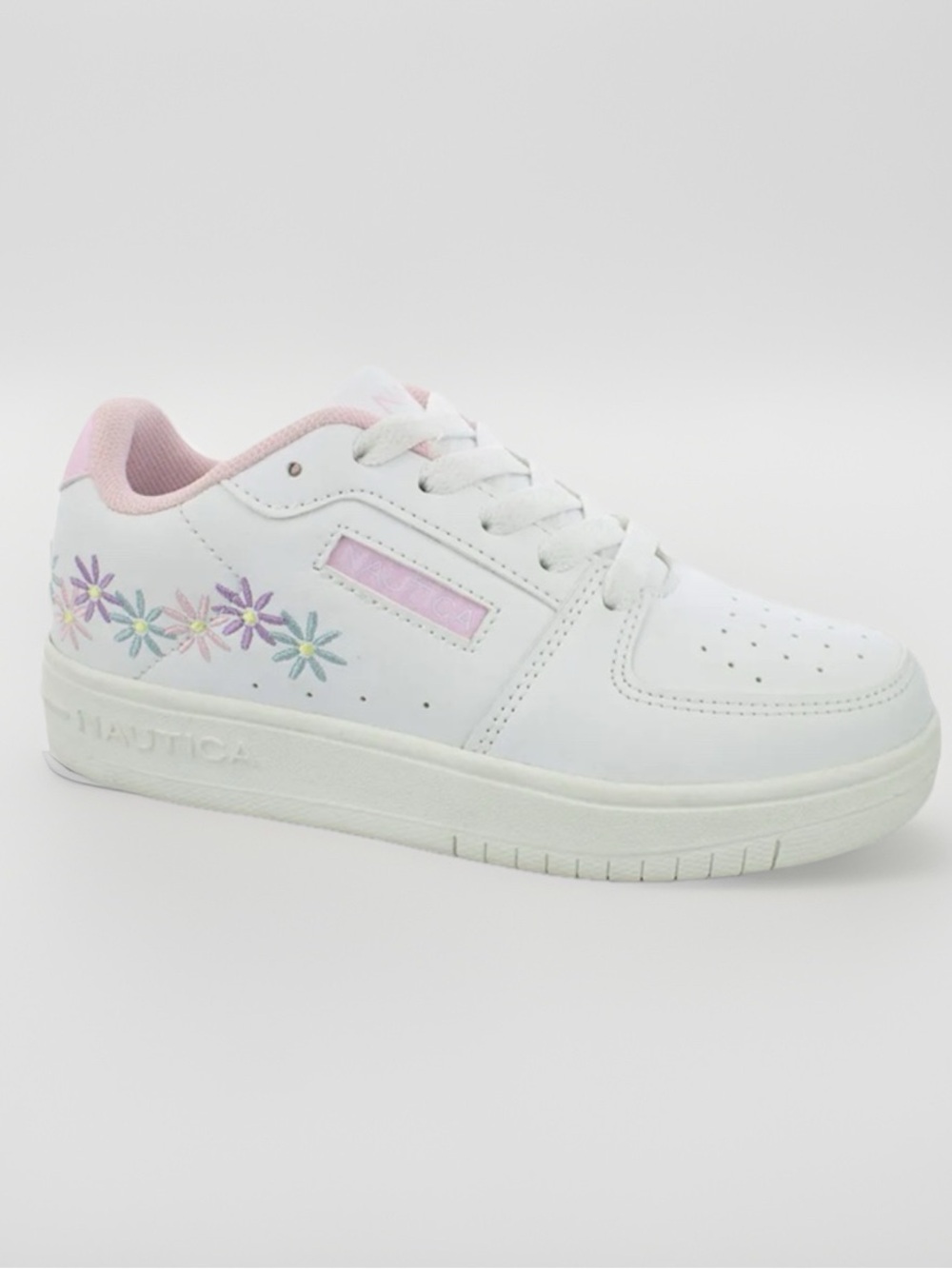 Nautica Kids Embroidered Flowers Sneakers Sz 12 White Pastel Preppy Casual Shoes - Picture 6 of 11